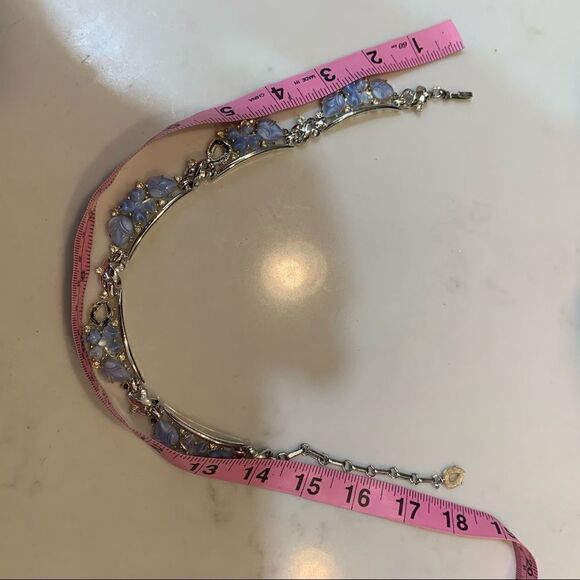 Premier Designs Light Blue Glass and Cubic Zirconia Choker Necklace 16.5” - Picture 5 of 7